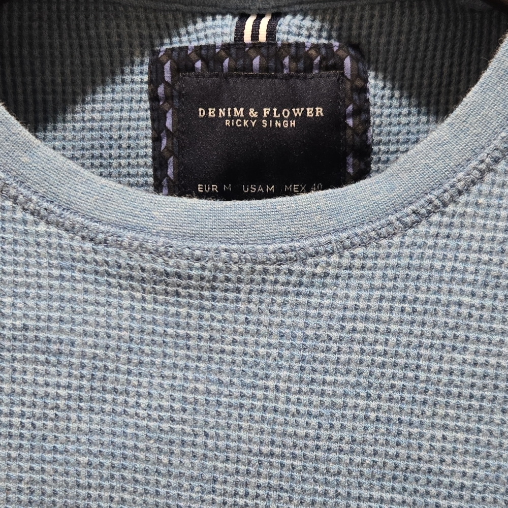 Denim & Flower Men's Light Blue Waffle Crewneck Sweater